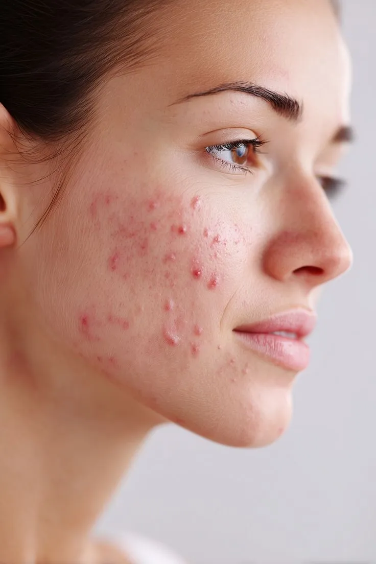 Tratamento de Acne Profissional em Joinville Perfil de rosto com acne inflamatória em avaliação para tratamento de acne na Clínica Dra. Simoni Bett, Joinville